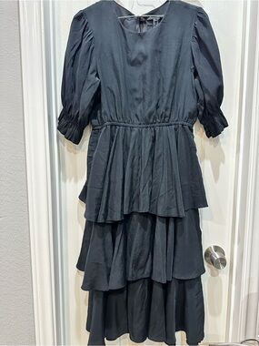 Tiered Black Ruffle Midi Dress